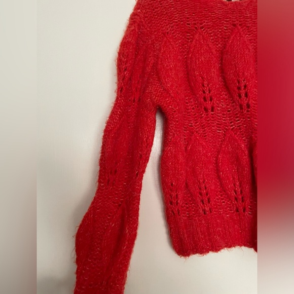 Topshop Womens Size 4-6 Petal Pointelle Red  Crewneck Sweater - Picture 4 of 10